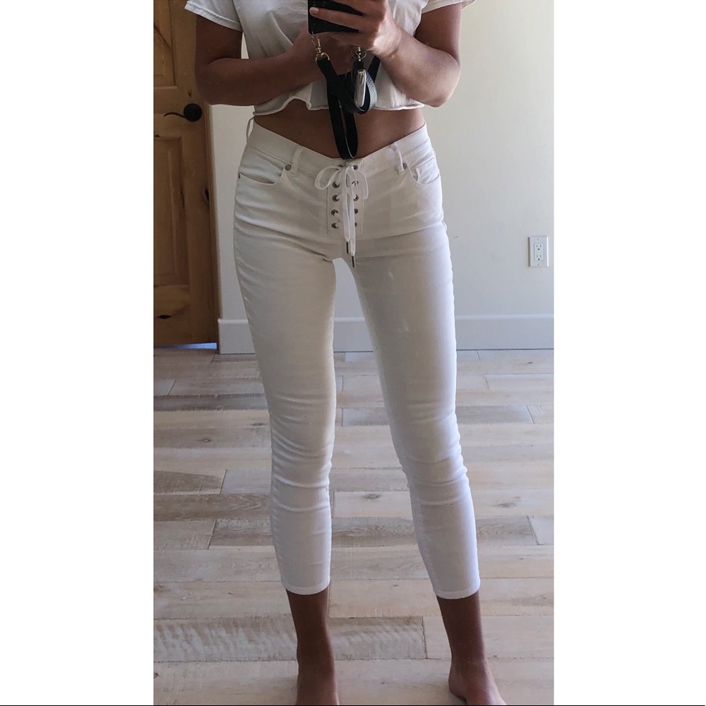 Loft white lace up jeans